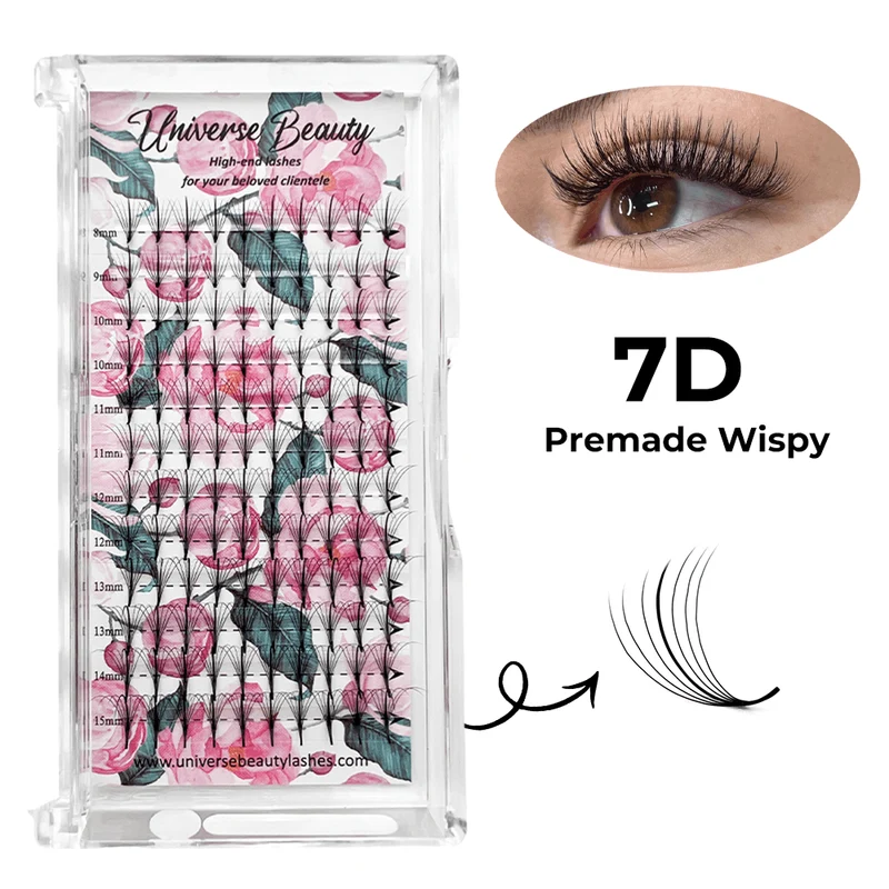 7D Premade Wispy Fans Spike 0.07 Mélange Longueur D Curl