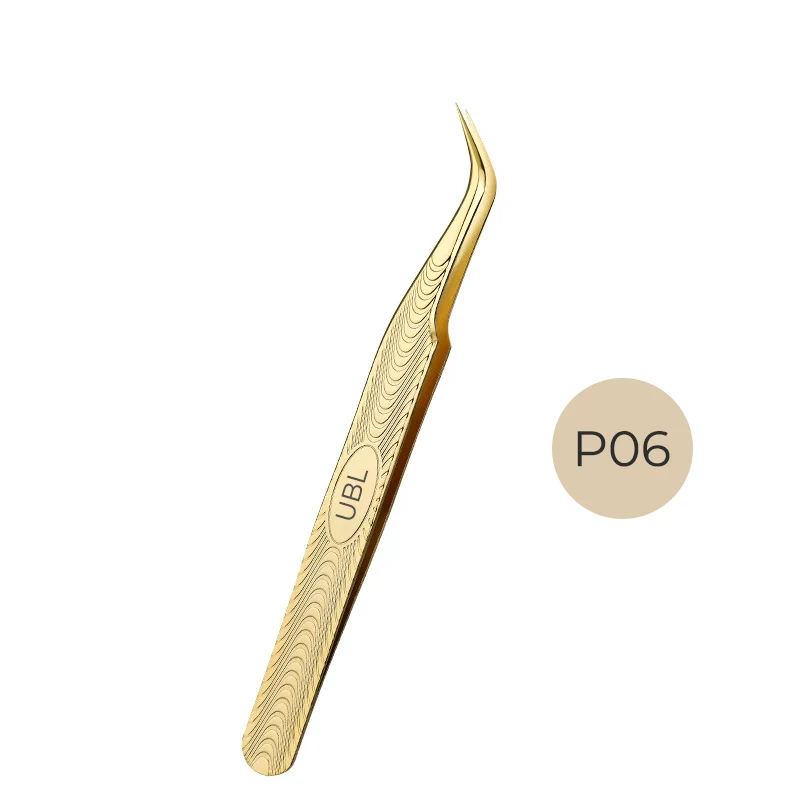 P06-Phenix Pince à épiler dorée pour extensions de cils