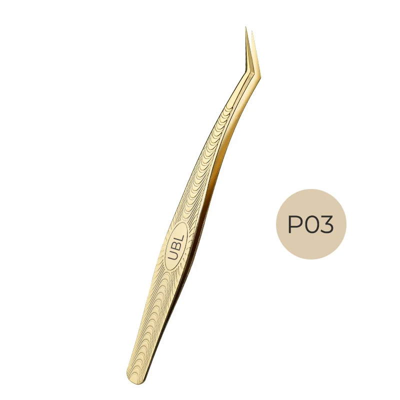 P03-Phenix Pince à épiler dorée pour extensions de cils