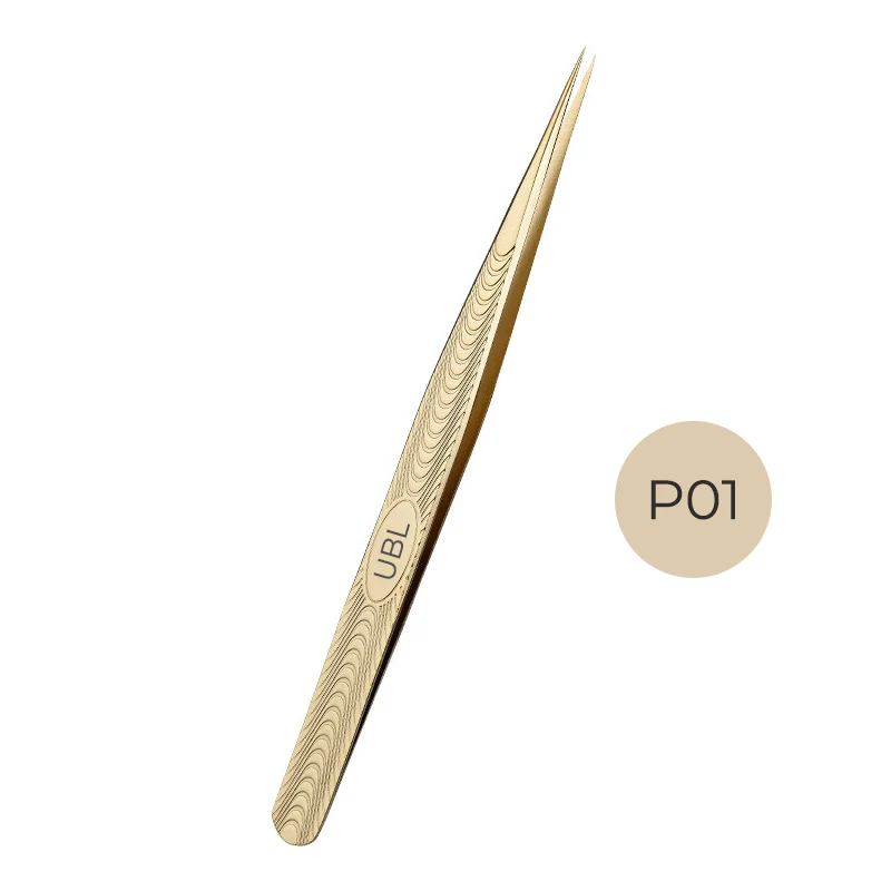 P01-Phenix Pince à épiler dorée pour extensions de cils