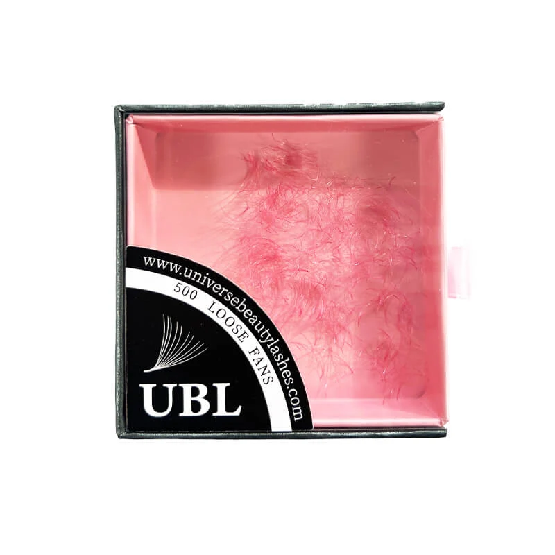 Extensions de cils en éventails amples préfabriqués de couleur rose 3D 0.07 mm, 500 ventilateurs