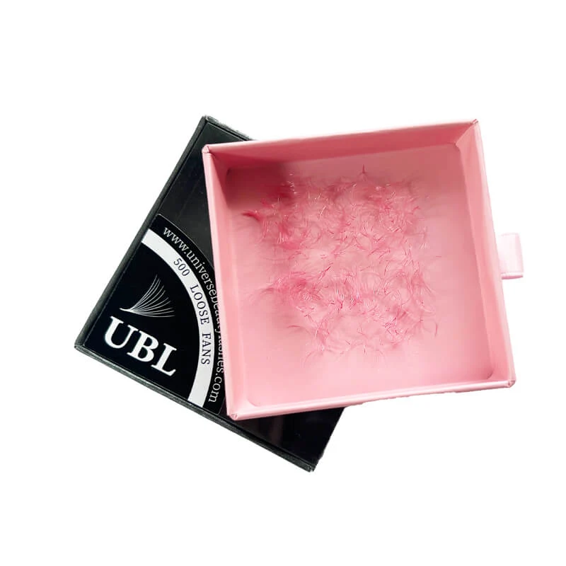 Extensions de cils en éventails amples préfabriqués de couleur rose 3D 0.07 mm, 500 ventilateurs