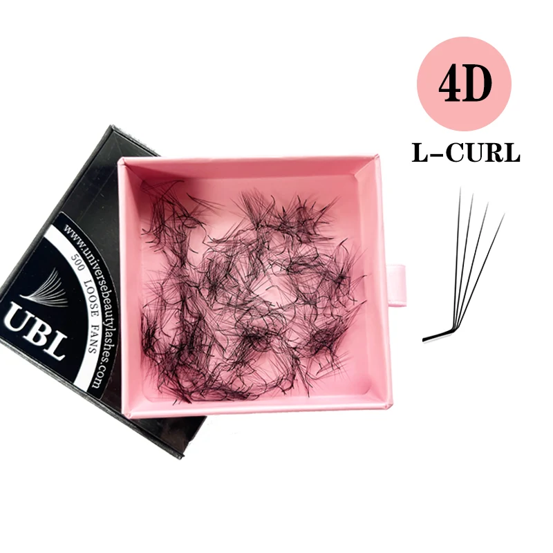 Extensions de cils en éventails amples préfabriqués 4D 0.07 mm L Curl 500 éventails
