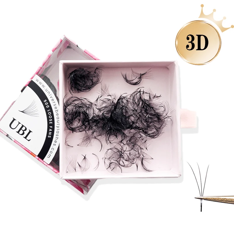 Extensions de cils en éventails amples préfabriqués 3D 0.10 mm, 500 éventails