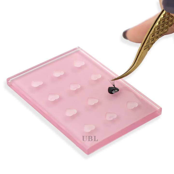 Palette de colle en verre cristal rose en forme de cœur, 12 trous