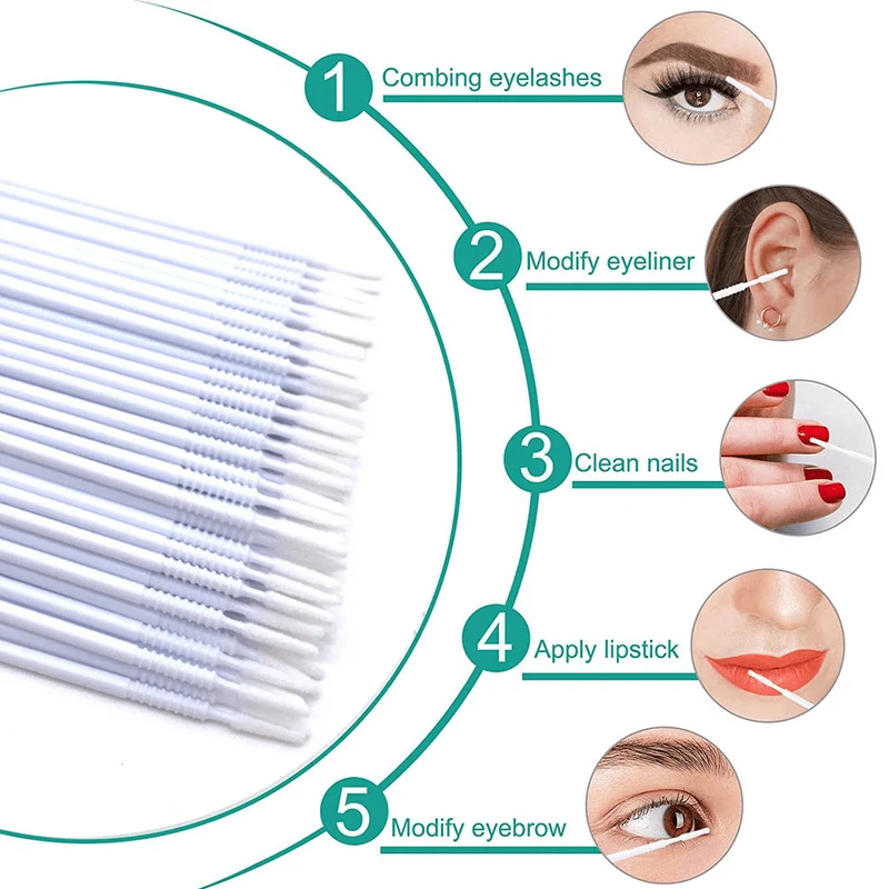 Micro-pinceaux applicateurs jetables à pointe longue pour extensions de cils en sachet