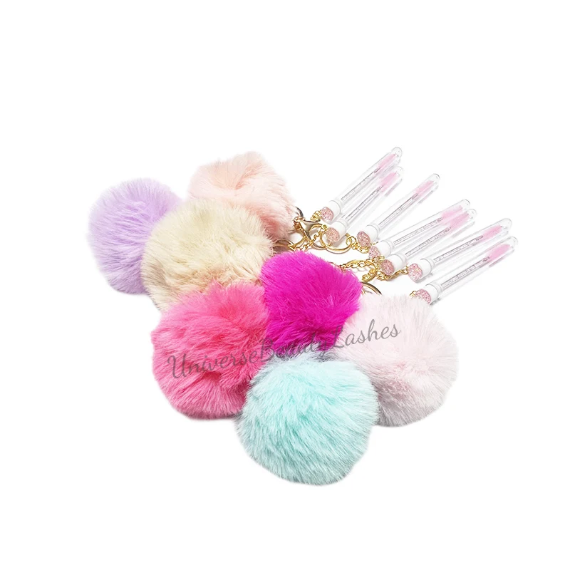 Brosses à cils jetables en diamant et baguette Mscara avec porte-clés et pompons Spoolies