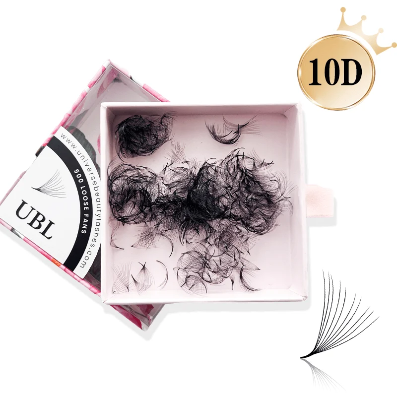 Extensions de cils en éventails amples préfabriqués 10D 0.05 mm, 500 éventails