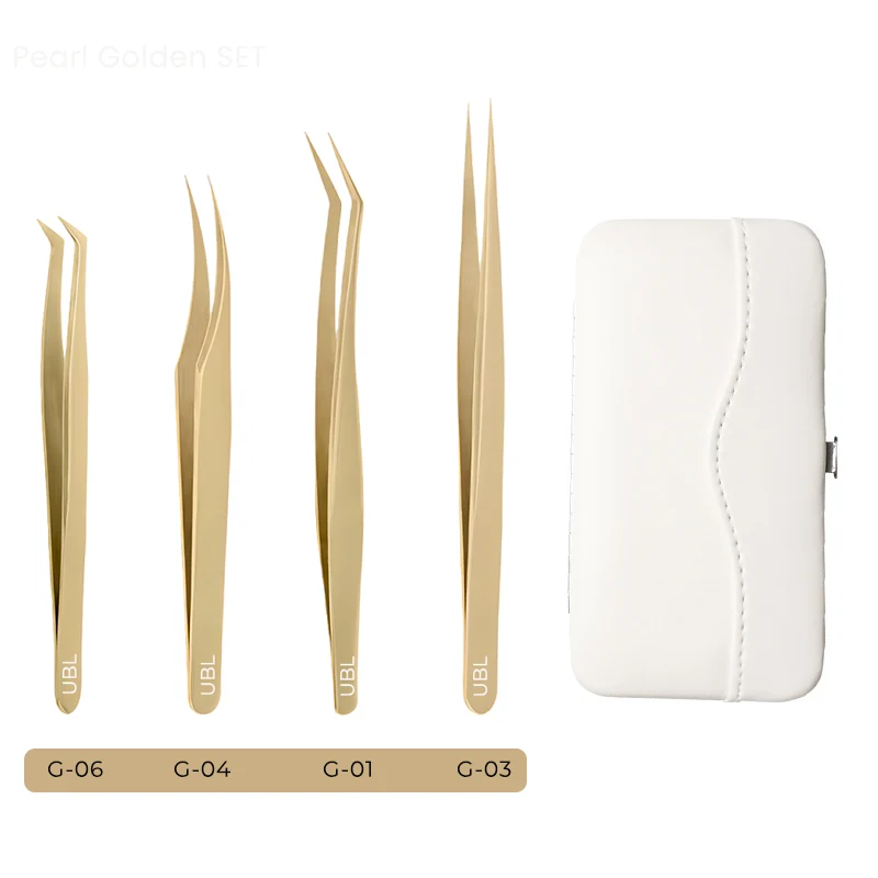 Kit de pinces dorées pour extensions de cils (G01+G03+G04+G06)