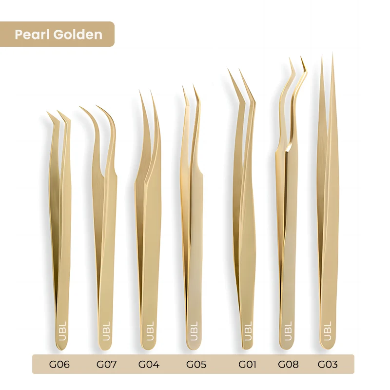 Kit de pinces dorées pour extensions de cils (G01+G03+G04+G06)