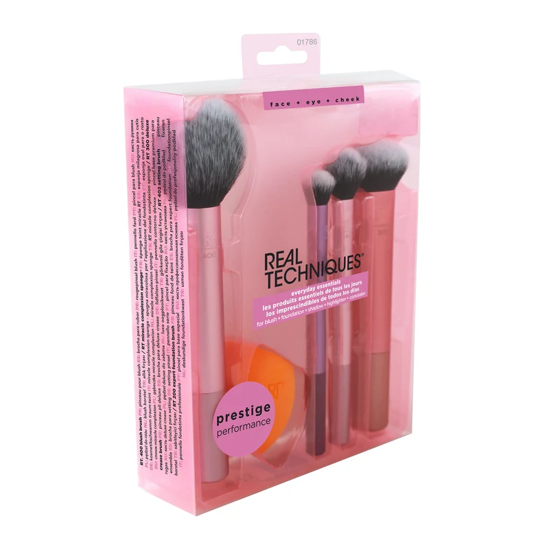 Real Techniques Everyday Essentials Make-up Brush Complete Face Set (Miracle Complexion Sponge, Expert Face, Blush, Setting and Deluxe Crease Brushes)