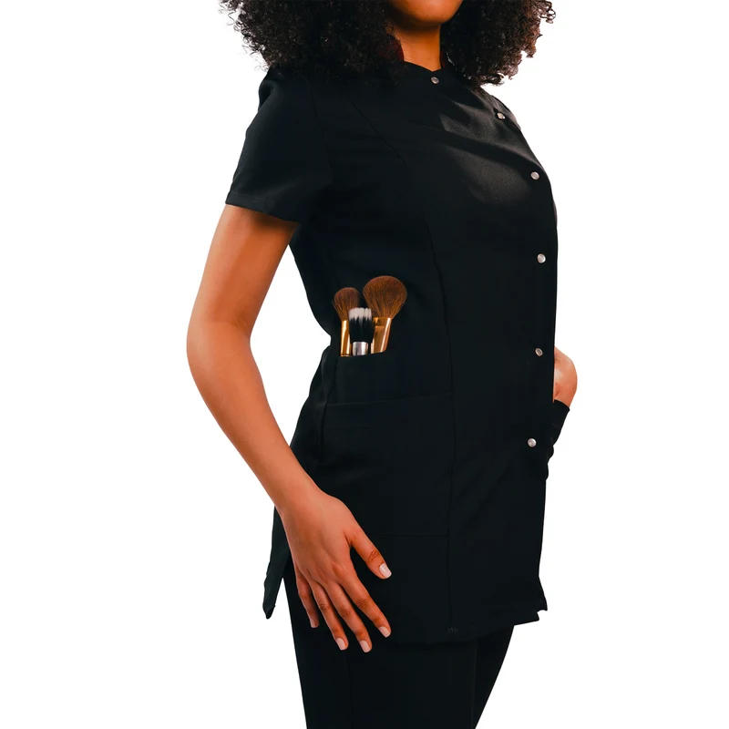 Blouse Noire Col Mao 3 Poches