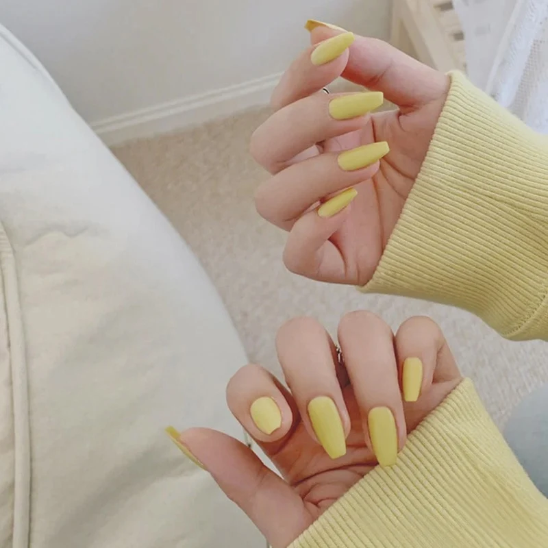 Faux Ongles Jaune Moutarde