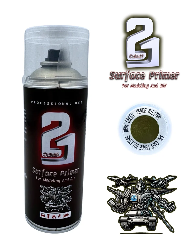 PRIMER SPRAY MILITARY GREEN MATT Colle21 - Produit pour bricolage & modélisme, pour des finitions parfaites !