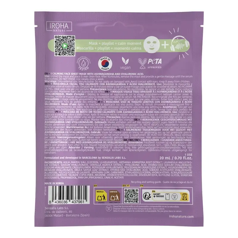 Iroha Nature Mindful Ritual Masque hydratant et apaisant, 1 unité