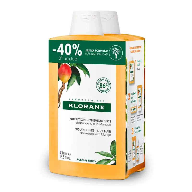 Klorane Shampooing Nourrissant à la Mangue Cheveux Secs 2 x 400 ml