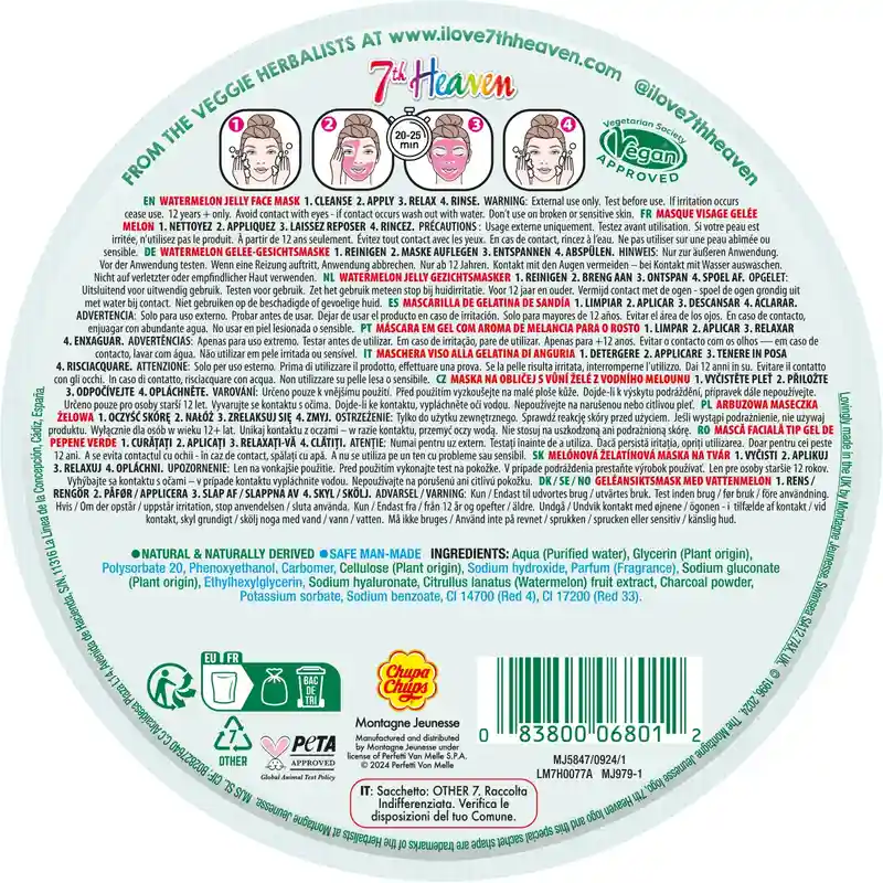 7 Heaven Jelly Chupa Chups Masque de gelée à la pastèque