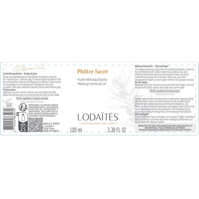 L'Odaïtès Facial Philtre Sacré - Huile démaquillante - Visage et yeux , 100 ml