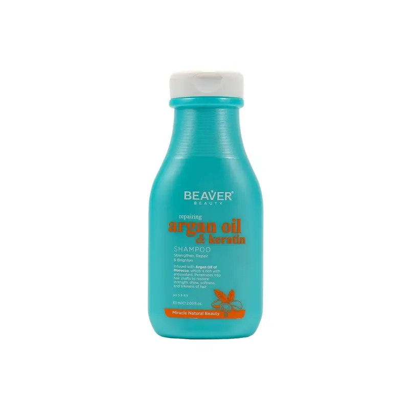 Beaver Mini Shampooing Shampooing réparateur à l'huile d'argan et à la kératine, 60 ml
