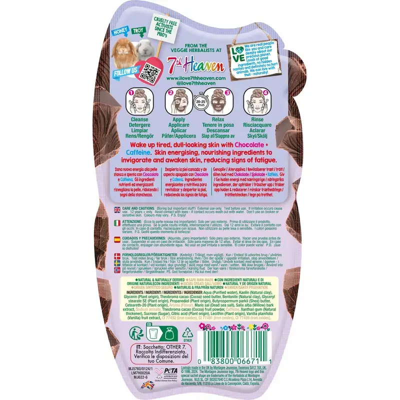 7 Heaven Chocolate Mud Mask with Caffeine Nourrit et stimule, 15 grammes