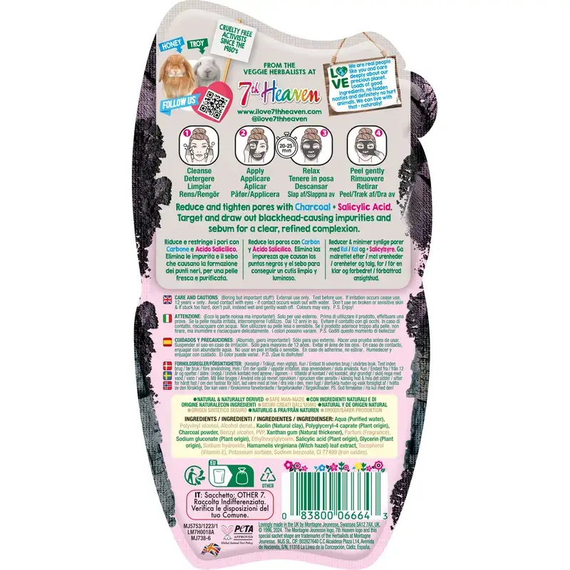 7 Heaven Peel-Off Charcoal Mask With Salicylic Acid Refines Pores , 10 ml