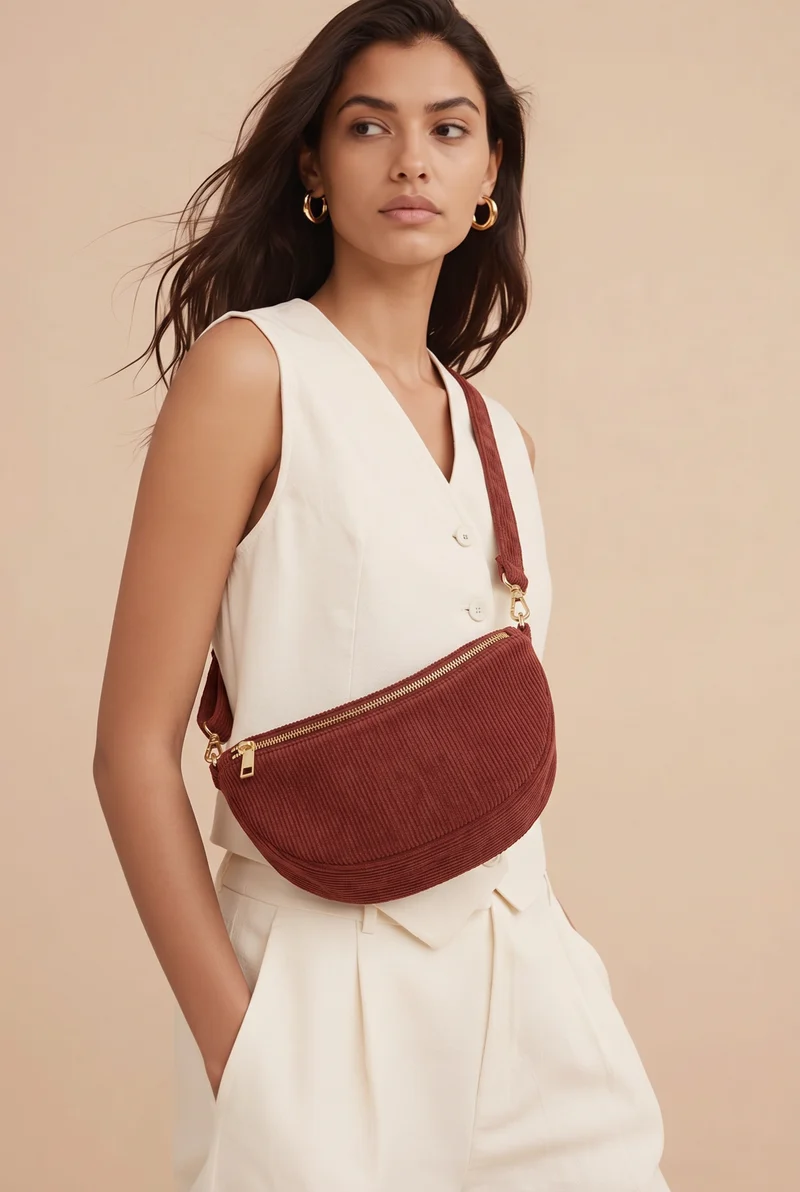 Sac Banane Velours Marron
