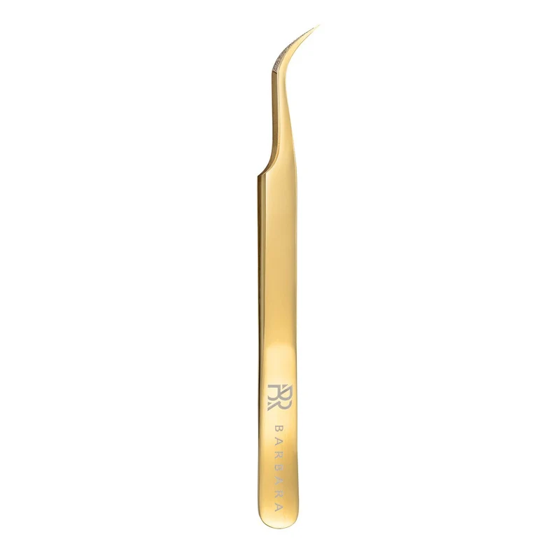 Pinzetta Ultra-Precisa BARBARA Serie Gold Touch — Punta Curva (Rivestimento Diamantato)