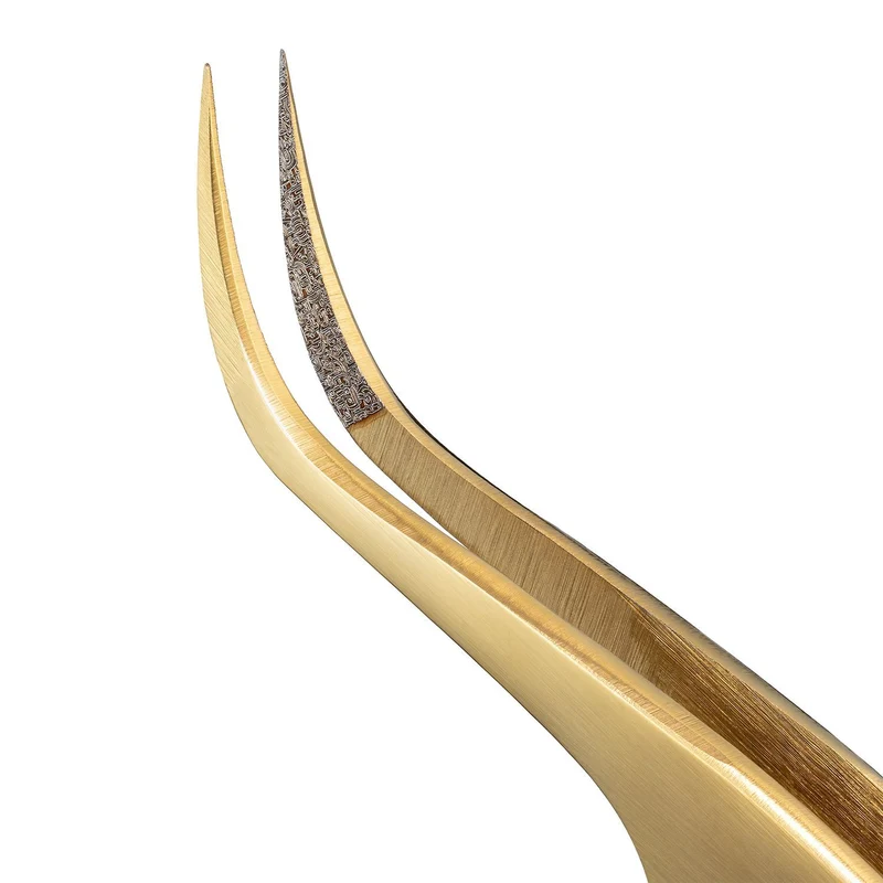 Pinzetta Ultra-Precisa BARBARA Serie Gold Touch — Punta Curva (Rivestimento Diamantato)