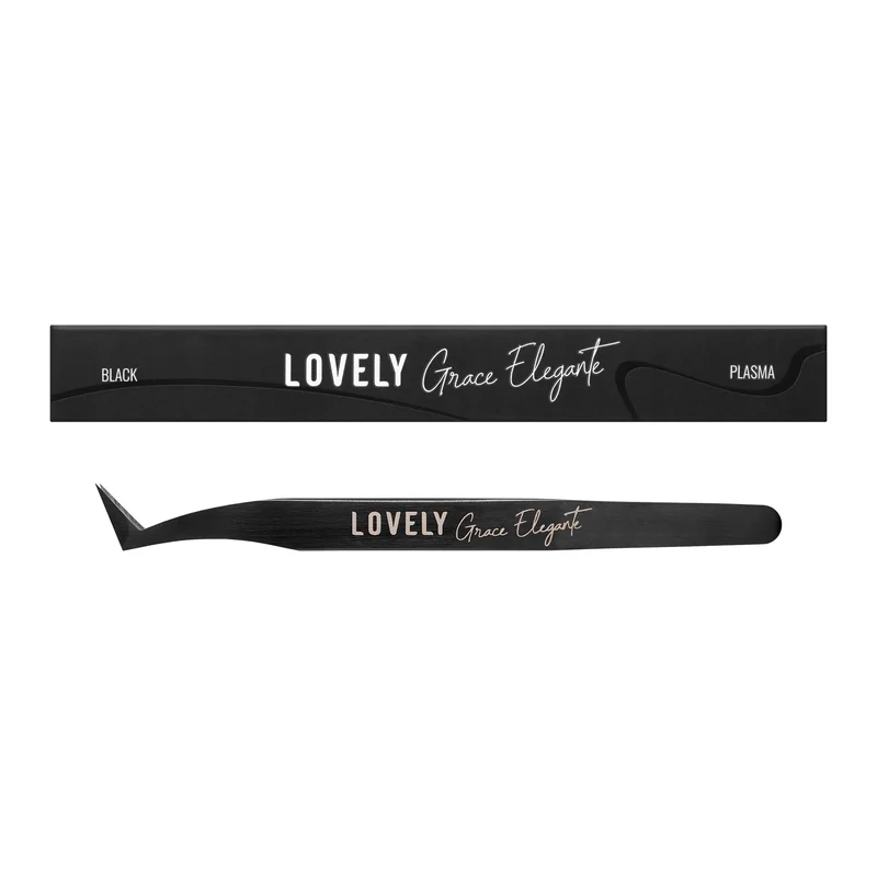 Pinzetta per Extension Ciglia Lovely "Elegant Grace" – Serie NanoFiber Black, Stivaletto