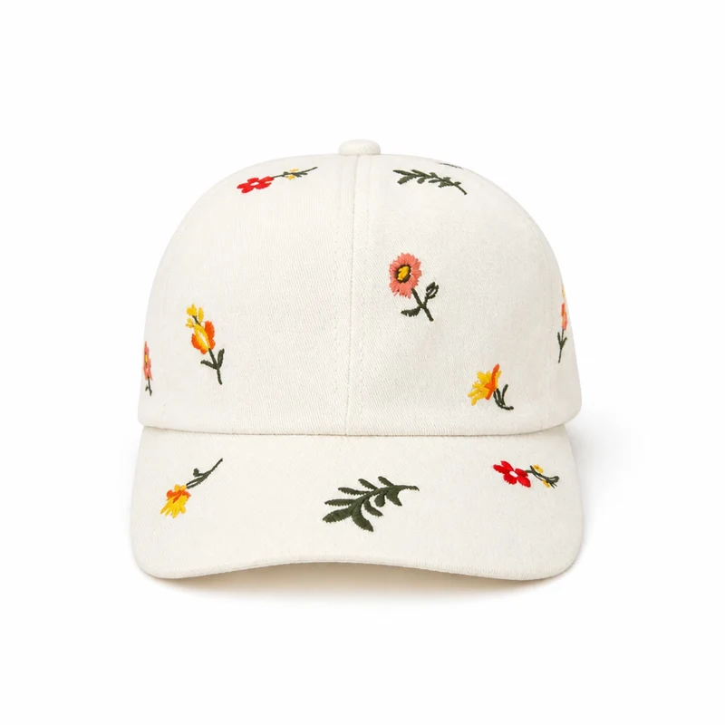Casquette Blanche Broderies Florales