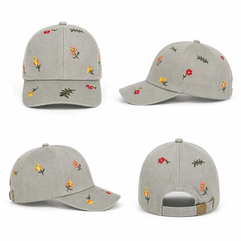 Casquette Grise Broderies Florales