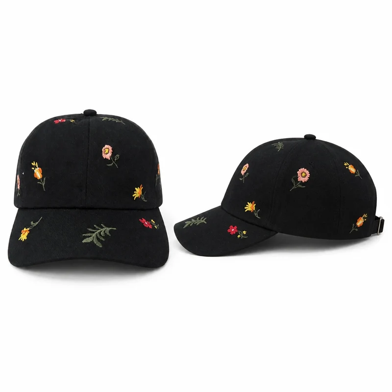 Casquette Noire Broderies Florales
