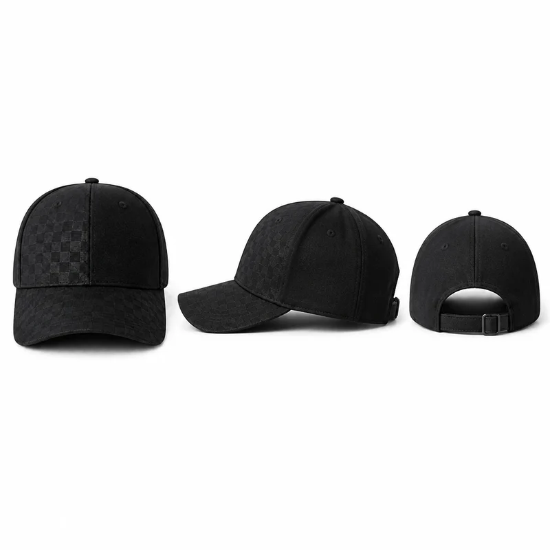 Casquette Noire Motif Carreaux Ajustable