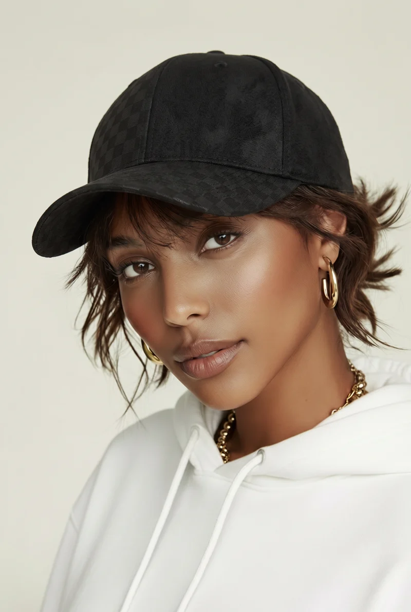 Casquette Noire Motif Carreaux Ajustable