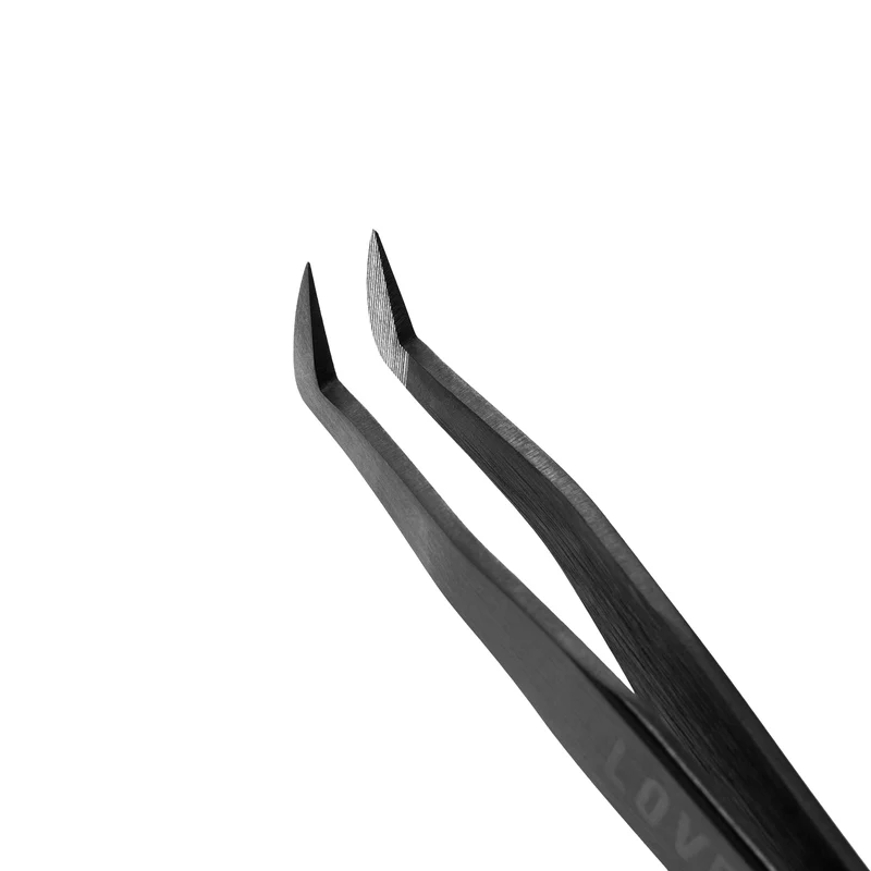 Pinzetta per Extension Ciglia Lovely "Elegant Grace" – Serie NanoFiber Black, Stivaletto Tondo