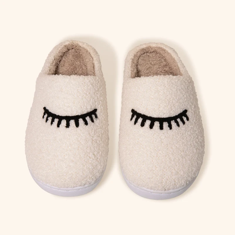Cosy Teddy Slippers with Lash Design