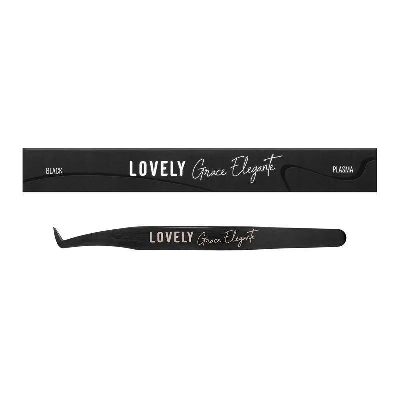 Pinzetta per Extension Ciglia Lovely "Elegant Grace" – Serie NanoFiber Black, Mini Stivaletto