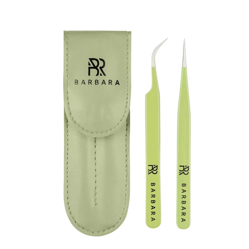 Set di pinzette per extension ciglia Barbara - "Olive Green"