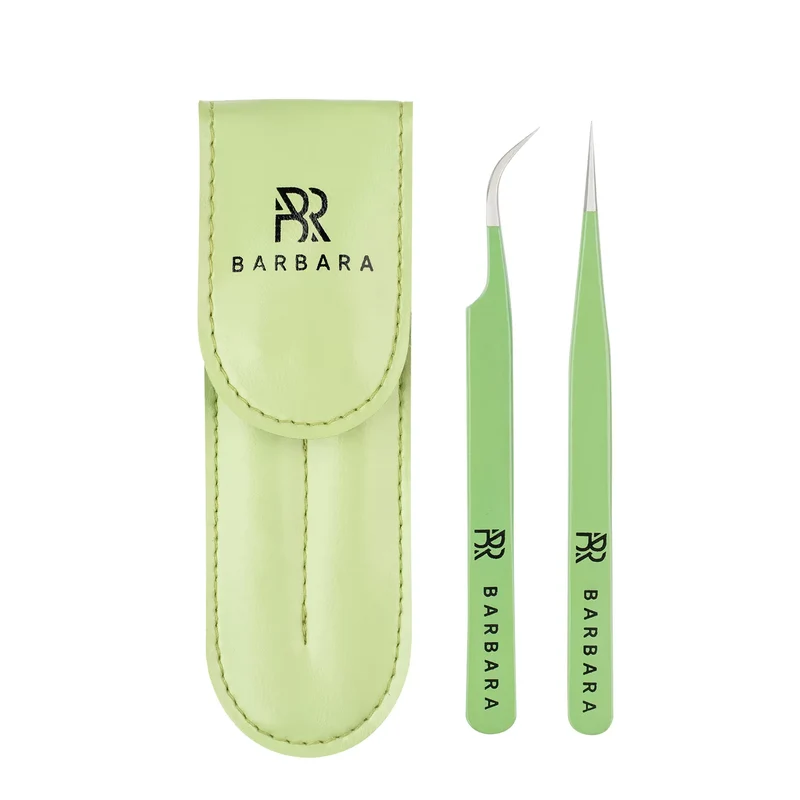 Set di pinzette per extension ciglia Barbara - "Light Green"