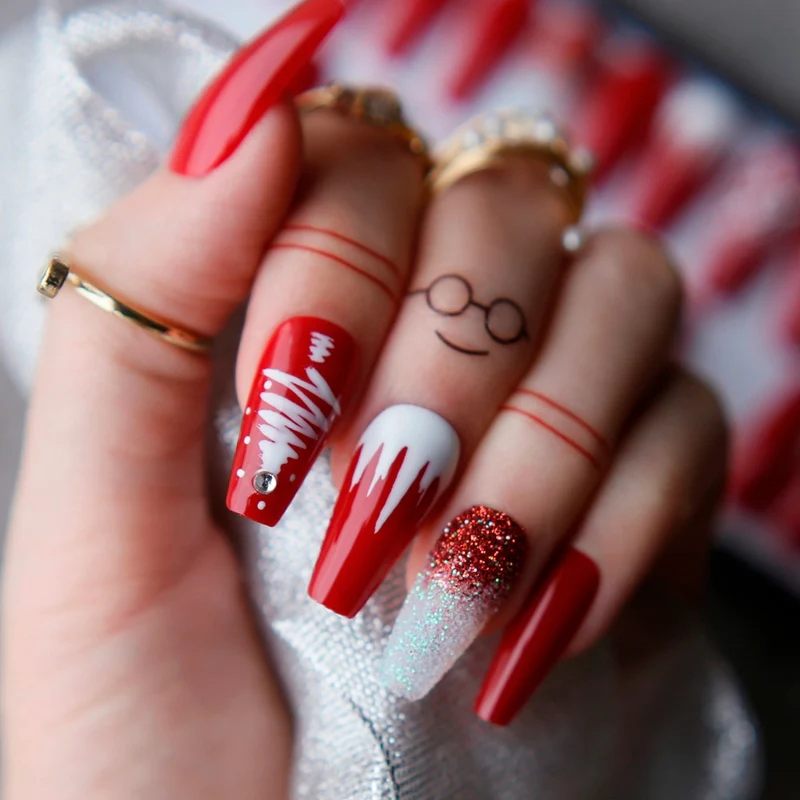 Faux Ongles Rouge Pour Noël