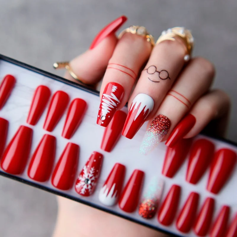 Faux Ongles Rouge Pour Noël