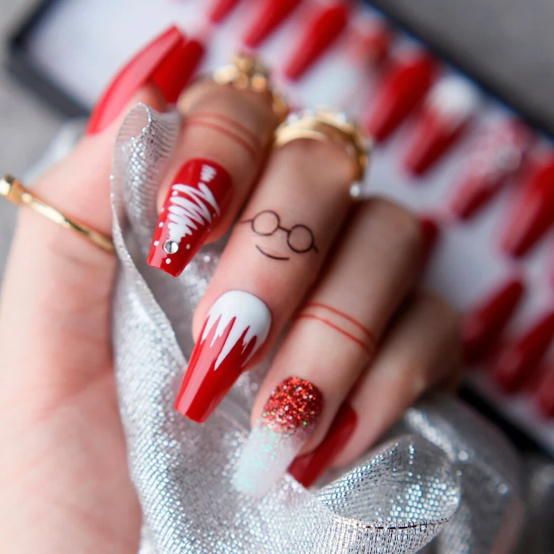 Faux Ongles Rouge Pour Noël
