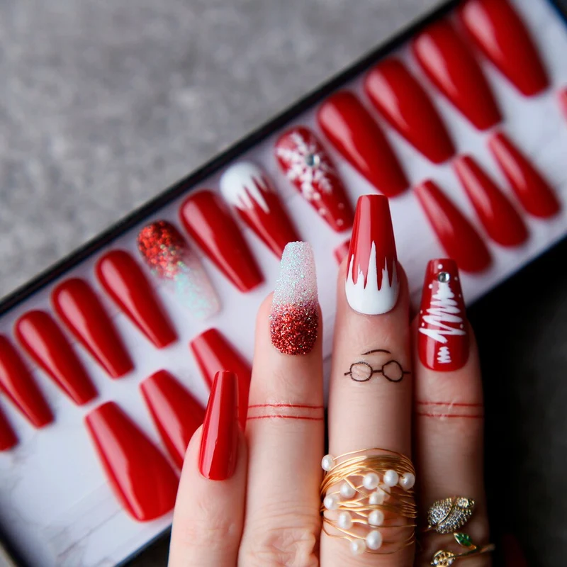 Faux Ongles Rouge Pour Noël