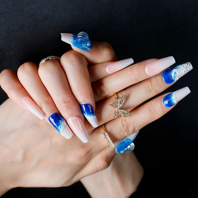 Faux Ongles Bleu et Blanc