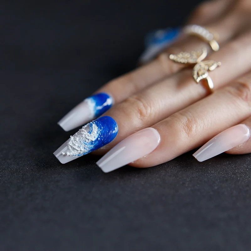 Faux Ongles Bleu et Blanc