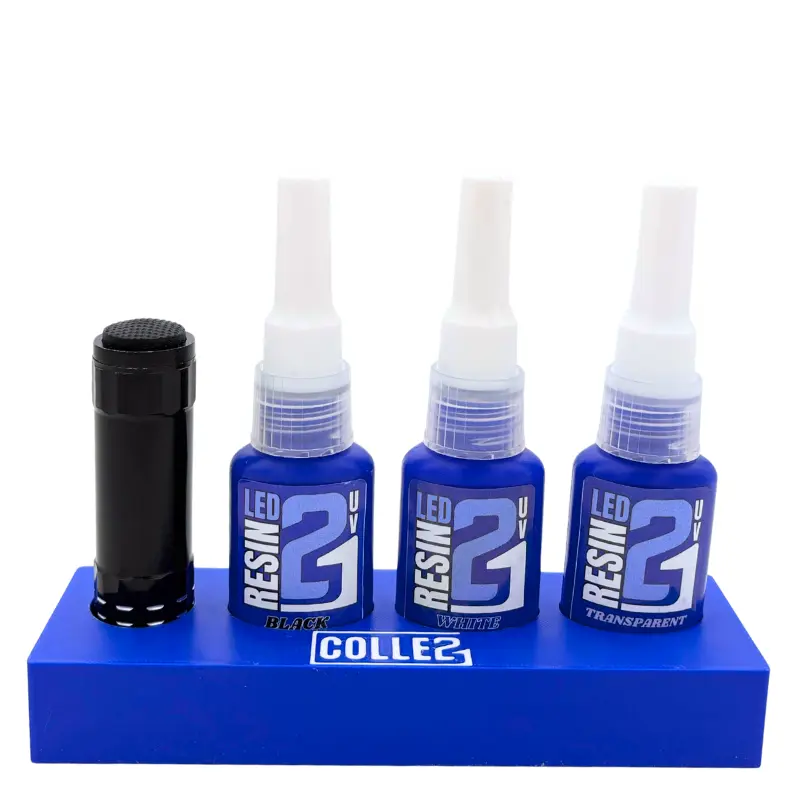 🧪 Kit TRIS Résine UV LED Colle21 avec Support + Lampe – 3 Résines Blanche, Transparente et Noire pour Modélisme, Bricolage et Créations DIY ✨🔆