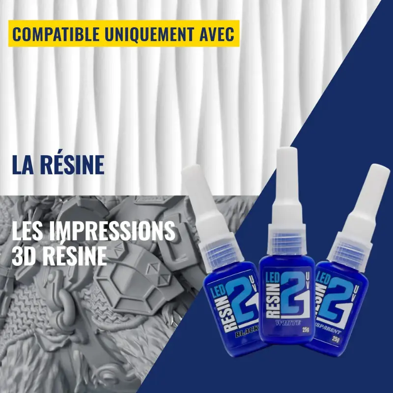🧪 Kit TRIS Résine UV LED Colle21 avec Support + Lampe – 3 Résines Blanche, Transparente et Noire pour Modélisme, Bricolage et Créations DIY ✨🔆