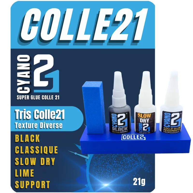 🧪 Kit TRIS Super Glue Cyano Colle21 avec Support & Lime – Lot de 3 Colles Extra-Fortes Multi-Usages pour Modélisme, Bricolage Créatif et Réparations Techniques 🛠️