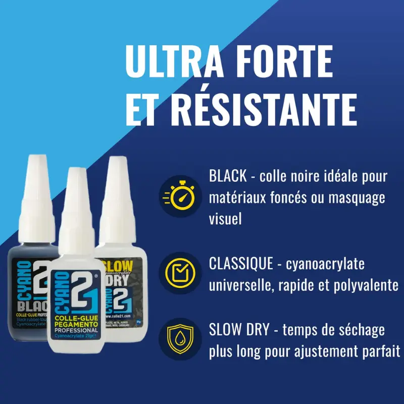 🧪 Kit TRIS Super Glue Cyano Colle21 avec Support & Lime – Lot de 3 Colles Extra-Fortes Multi-Usages pour Modélisme, Bricolage Créatif et Réparations Techniques 🛠️
