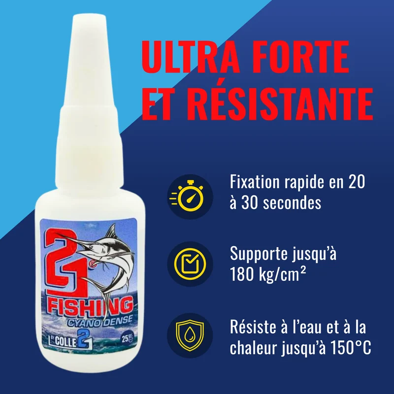 🎣 KIT ACTI FISHING Colle21 – Super Glue Colle21 DENSE FISHING 25g + Activateur Spray FISHING 200ml | Collage Instantané Ultra Résistant pour Montages, Leurres et Réparations en Conditions Extrêmes 💦⚡